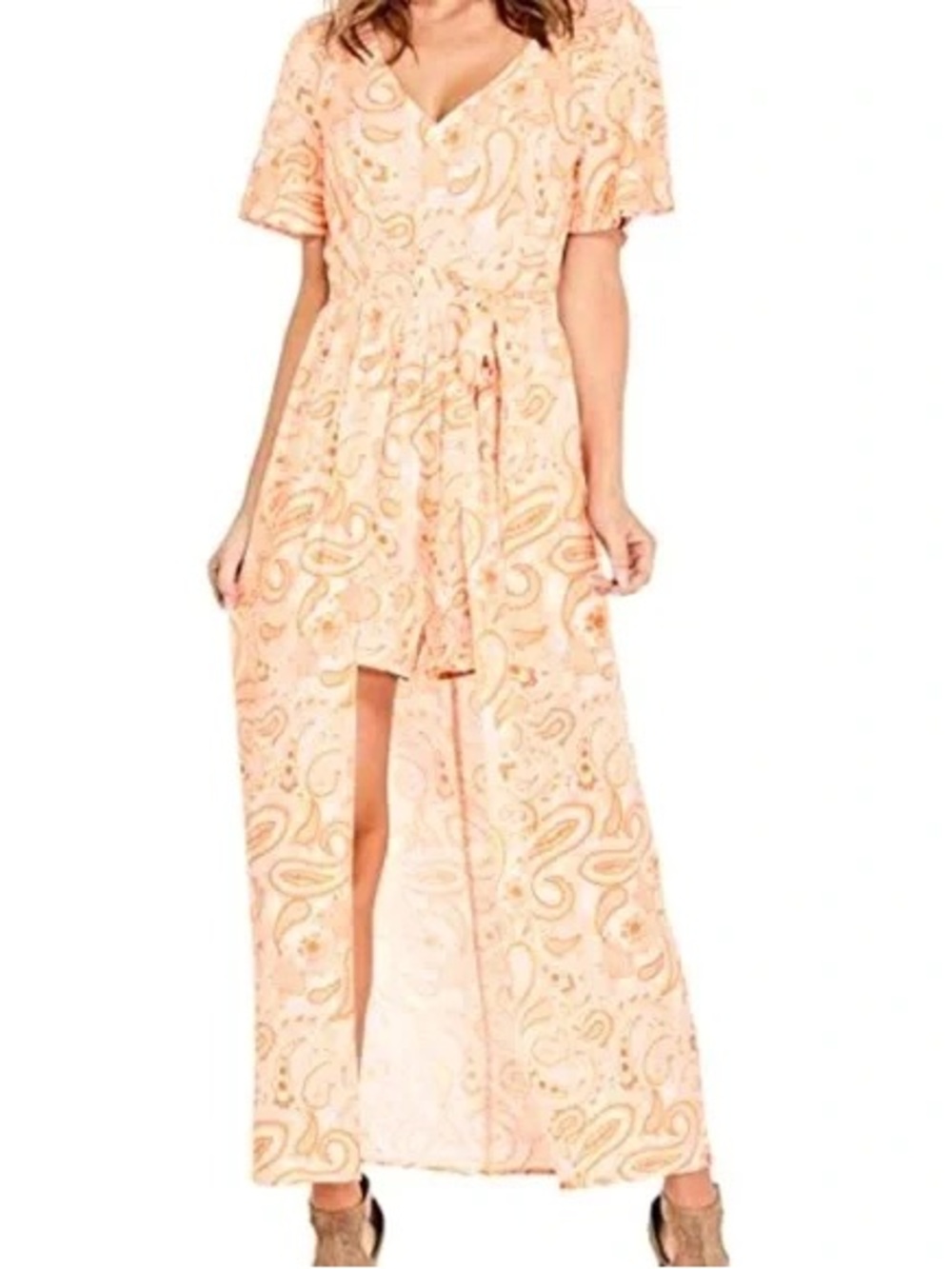 Guess Orange Paisley High-Low Dress